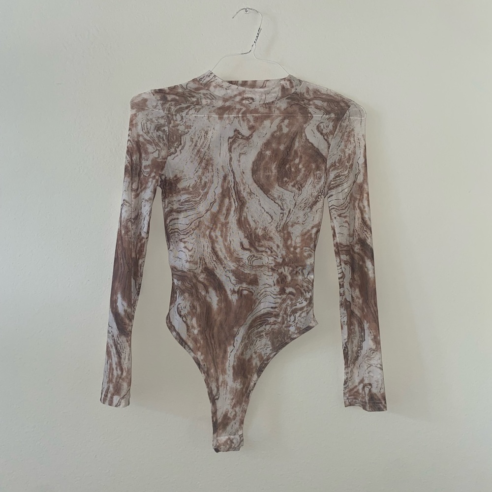 Women’s Sheer Brown Marble Bodysuit